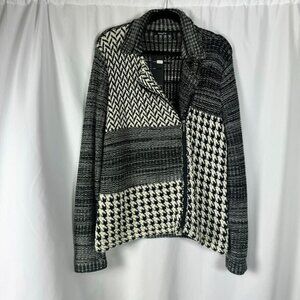 Maglia Asymmetrical Zip‎ Sweater Jacket Marled Chevron Houndstooth Cotton L